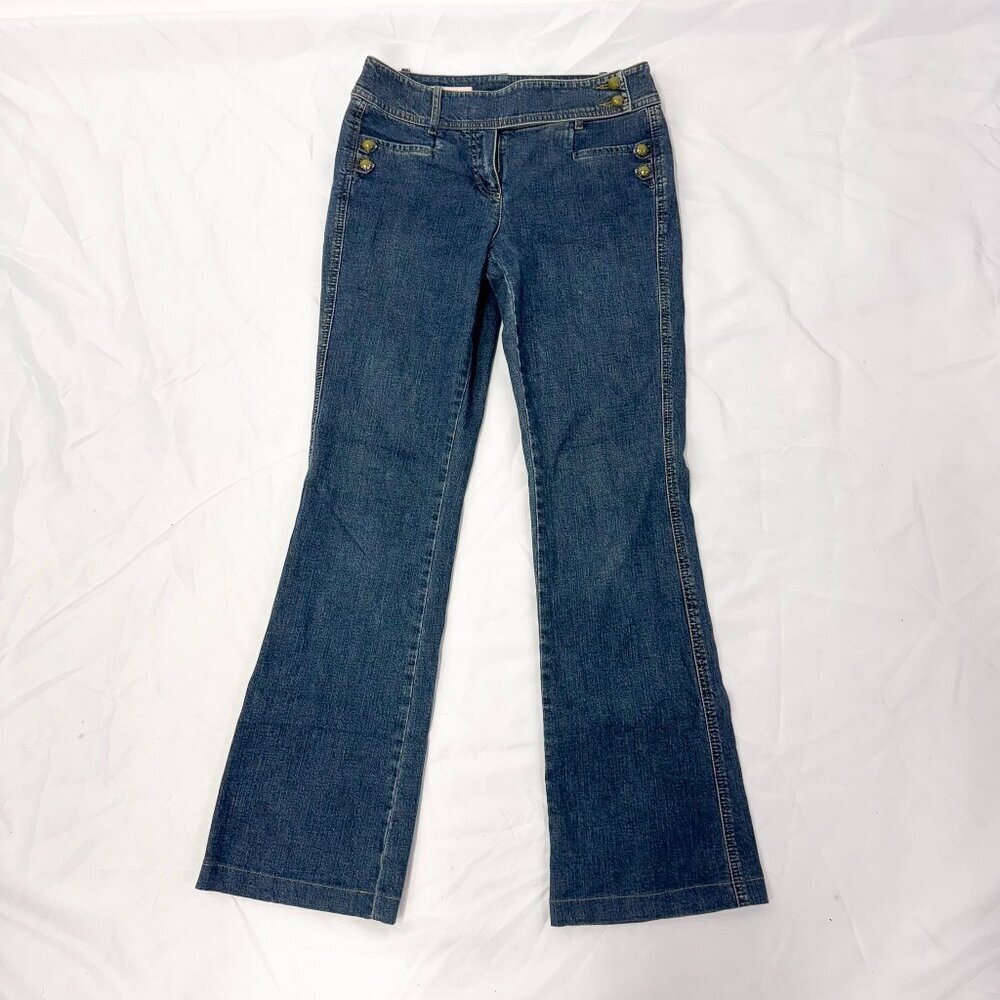 90S VINTAGE LAUREL JEANS WITH GREEN BUTTON DETAIL - FLARE JEANS SIZE SMALL